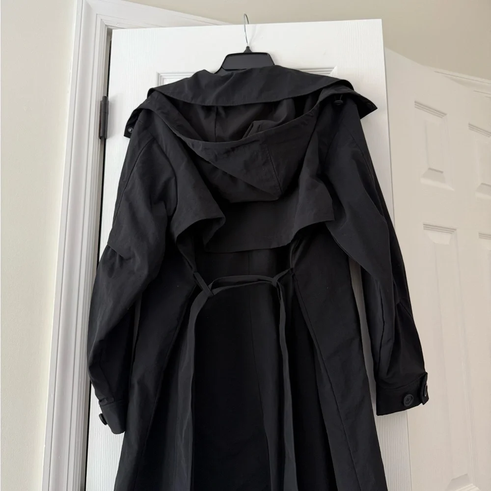 ALO Yoga Daybreak Long Coat Black Hooded Detachable Belt